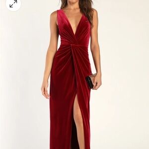 Lulus Beautiful Evenings Wine Red Velvet Twist-Front Maxi Dress